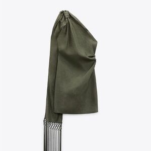 Zara Olive Green One-Shoulder Blouse